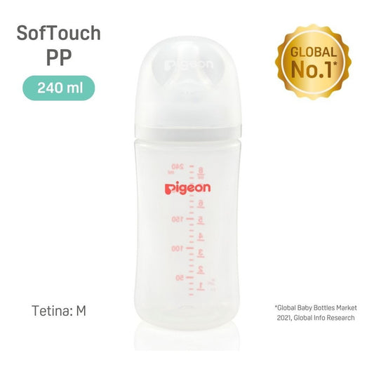 Mamadera Pigeon Softouch Boca Ancha 240 Ml Pp - 3+ Meses Color Transparente