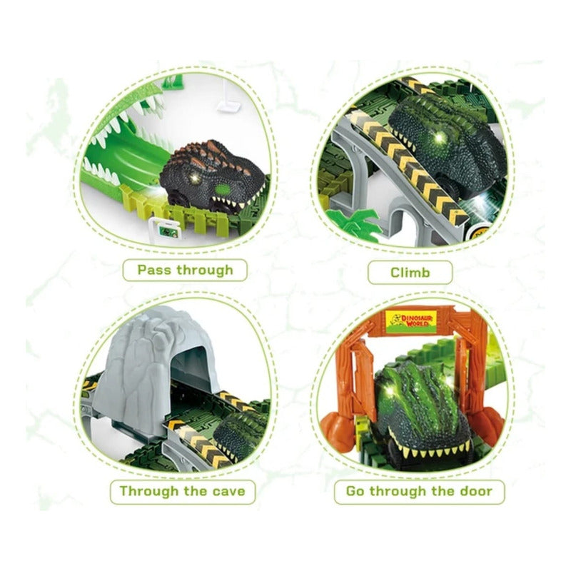 Pista Auto Dinosaurio Flexible Con Luz Led Juguete Niños Verde
