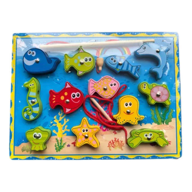 Tabla Encaje + Pesca+ Enhebrar Didáctica Madera Niños
