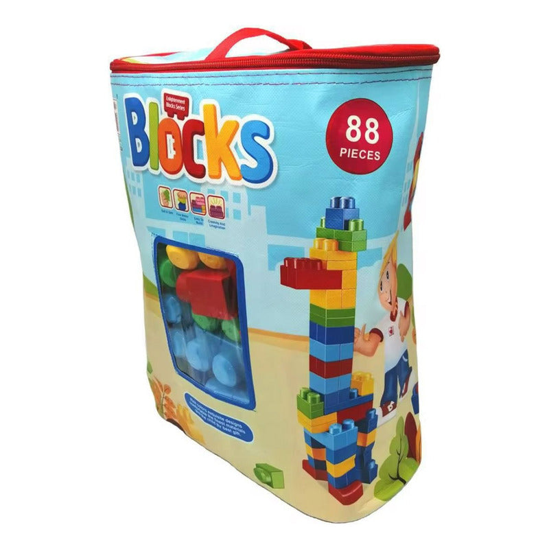 Juego Mega Bloques Construcción 88 Pzs Niños Con Bolsa 88 Unicolor
