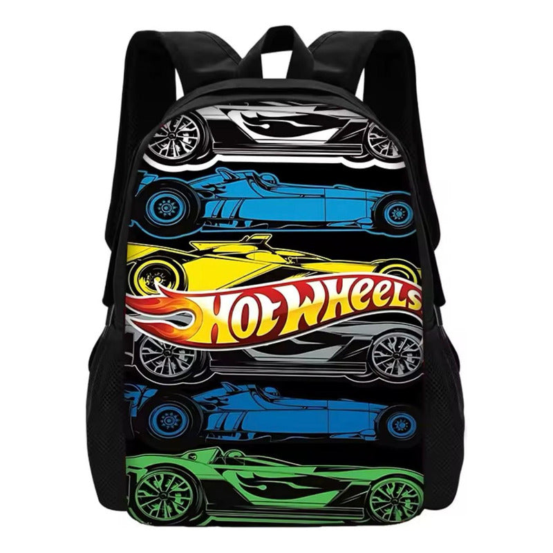 Mochila Escolar + Lonchera + Estuche Autos Niños