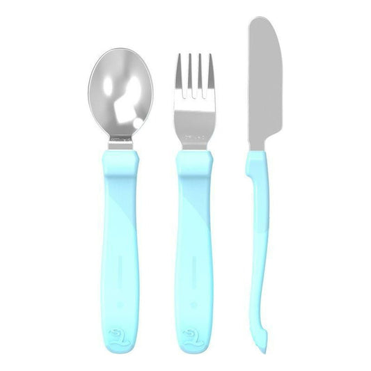 Pack Cubierto De Acero Inoxidable Niños Twistshake Celeste Liso