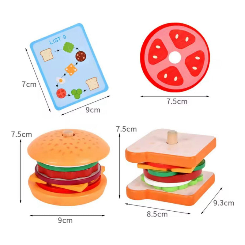 Juego De Madera Encaje Simulación De Alimentos Patrones Multicolor - Hamburguesa