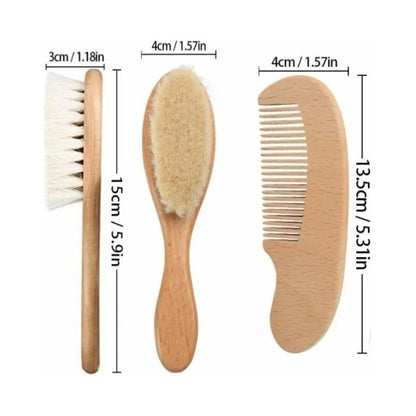 Cepillo Y Peine Madera Cerdas Suaves Para Bebés Marrón Claro