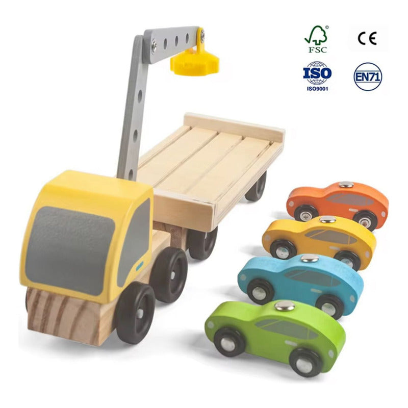 Juguete Didáctico Niños Camión Con  Cargador Madera Autos Camión Multicolor