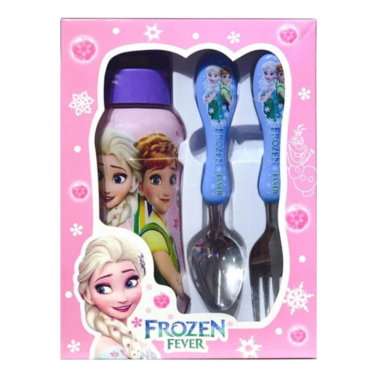 Set Cubiertos Acero Cuchara- Tenedor + Botella Niños Frozen