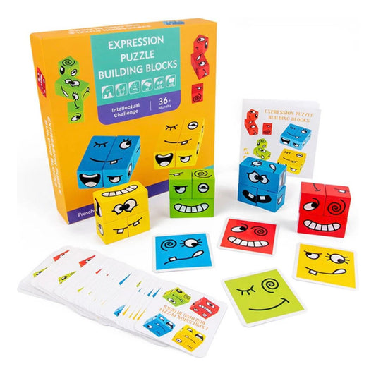 Juego Puzzle Cubos Didáctico Expresiones Y Emociones Madera