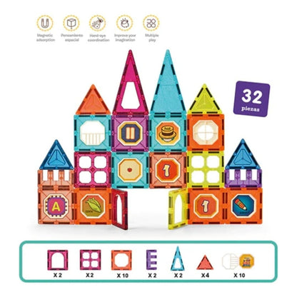 Juego De Construcción Magnético Imán Bloques Niños 32pzs