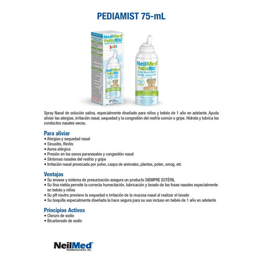 Lavador Nasal Solución Salina Niños Neilmed Pediamist Celeste