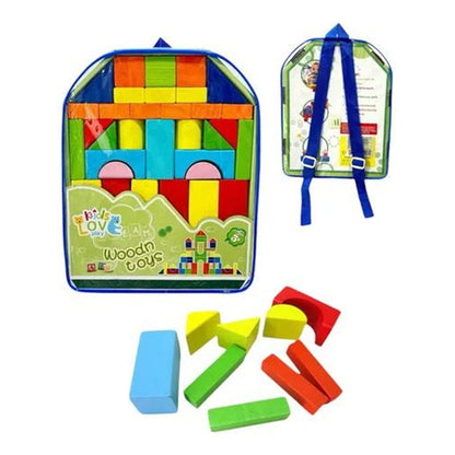 Bloques De Madera Construcción Colores Con Mochila 46 Colores