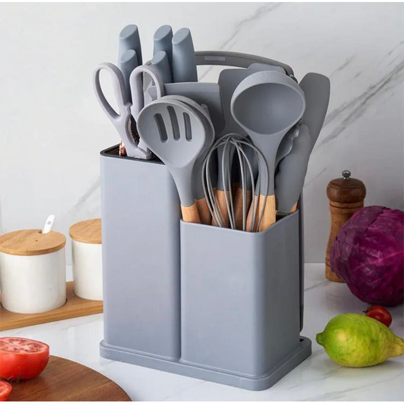 Set Utensilios De Cocina Antiadherente Silicona+cuchillo
