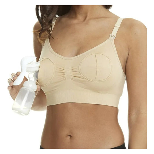 Sostén Maternal Lactancia Para Sacaleche Manos Libres Beige Liso M
