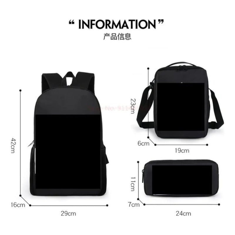 Mochila Escolar + Lonchera + Estuche Autos Niños