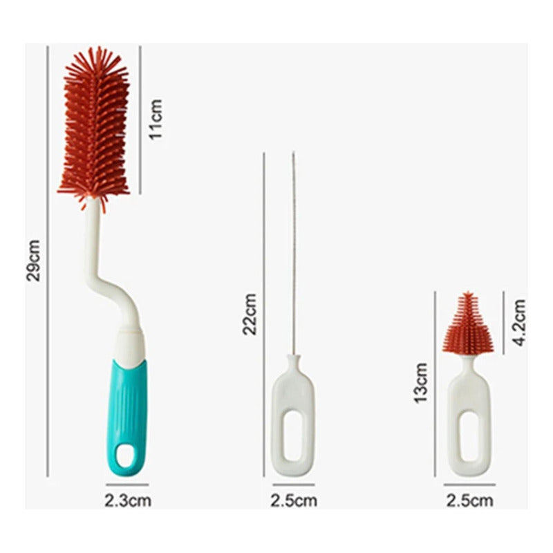 Set Cepillo De Silicona Limpiadores Mamadera Con Escurridor