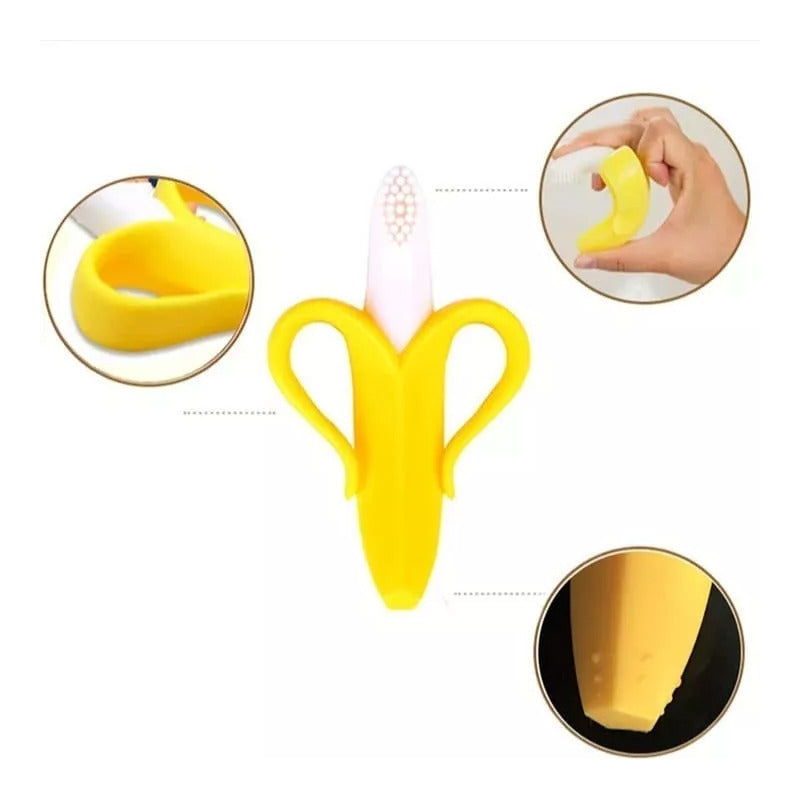 Mordedor Banana Para Bebés Con Cepillo De Dientes Silicona