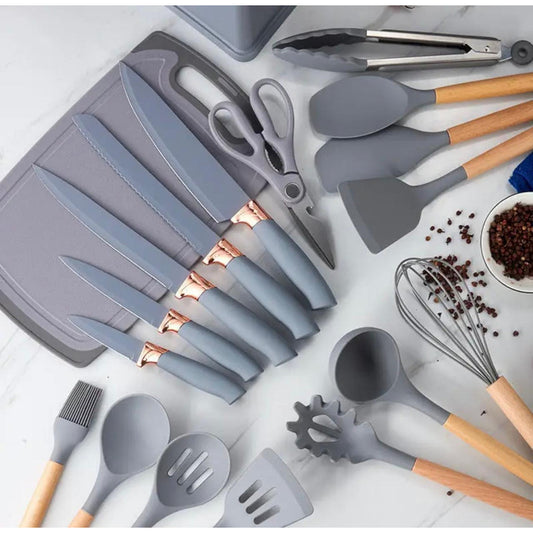 Set Utensilios De Cocina Antiadherente Silicona+cuchillo