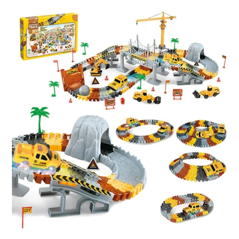 Pista Auto Construcción Flexible Con Luz Led Juguete Niños Amarillo