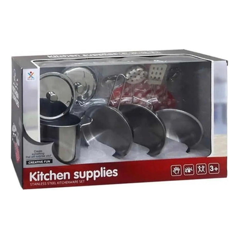 Juego Ollas Batería Juguete Niño -niña Acero Inoxidable