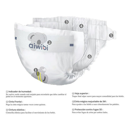 Pañales Premium Aiwibi Ultra Suave M 30 Und Mediano (M)