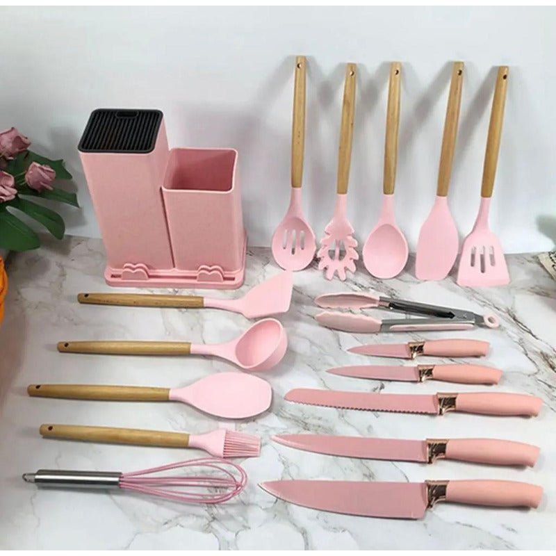 Set Utensilios De Cocina Antiadherente Silicona+cuchillo