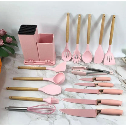 Set Utensilios De Cocina Antiadherente Silicona+cuchillo