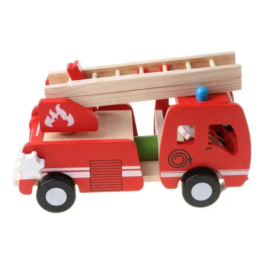 Camión De Bomberos Juguete De Madera Didáctico Rojo