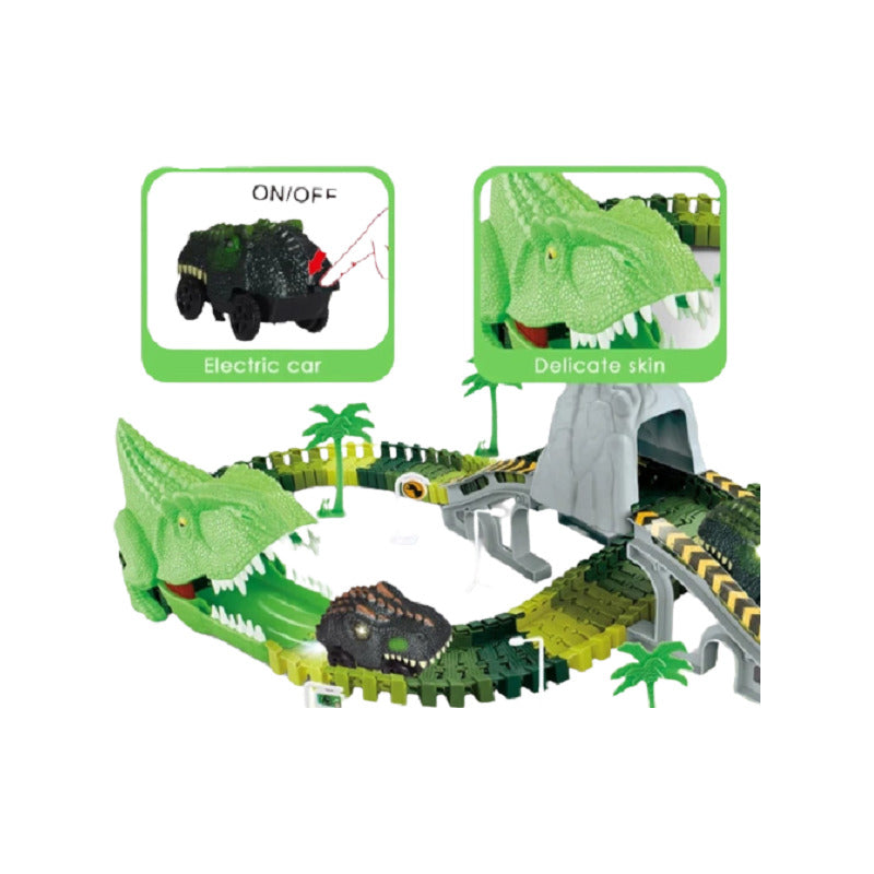 Pista Auto Dinosaurio Flexible Con Luz Led Juguete Niños Verde