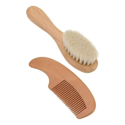Cepillo Y Peine Madera Cerdas Suaves Para Bebés Marrón Claro