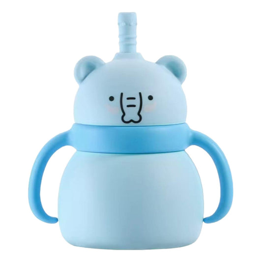 Vaso Con Bombilla Silicona Animalitos Celeste Elefante