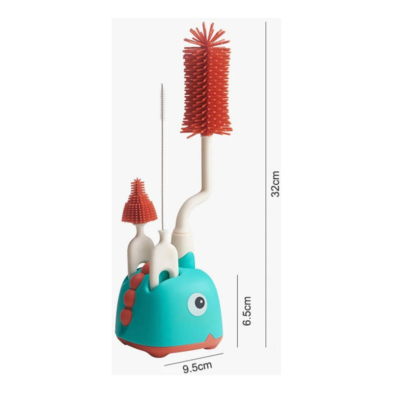 Set Cepillo De Silicona Limpiadores Mamadera Con Escurridor