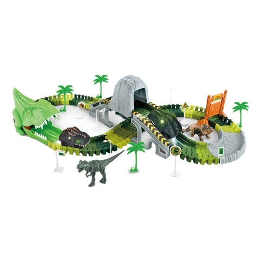 Pista Auto Dinosaurio Flexible Con Luz Led Juguete Niños Verde