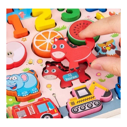 Tabla Encaje Didáctica Madera Número +animales +frutas Niños
