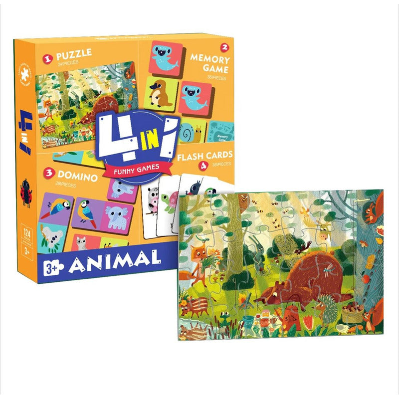 Juego De Mesa 4 En 1  Puzzle-memoria-domino-cartas Niños