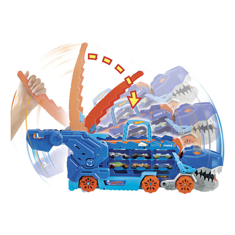 Hot Wheels City Pista De Juguete Súper Remolque T-rex Autos Multicolor