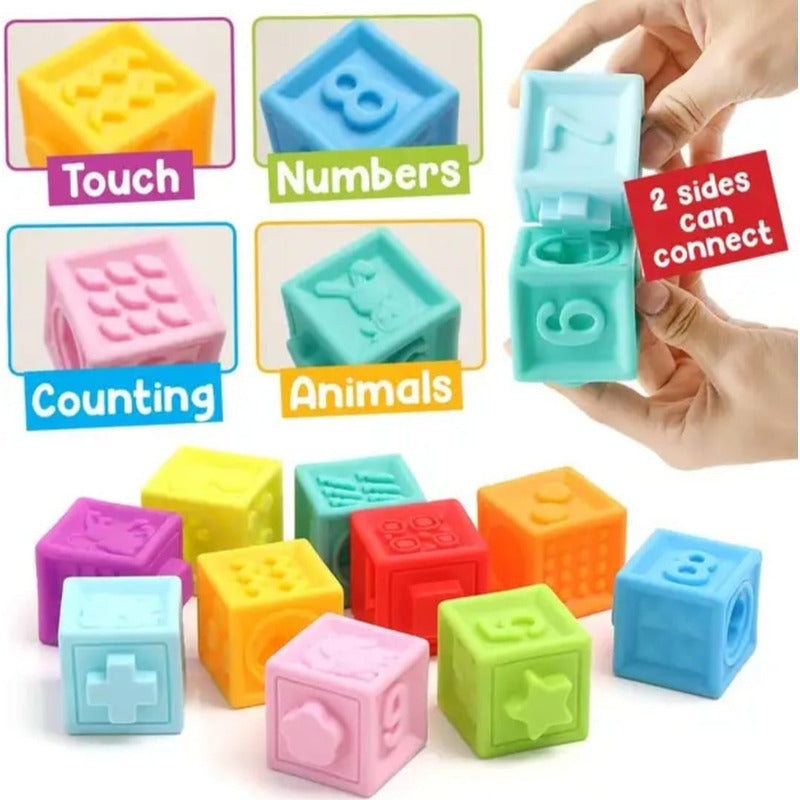 Cubos Bloques Apilables Texturizados Montessori Bebé-niños
