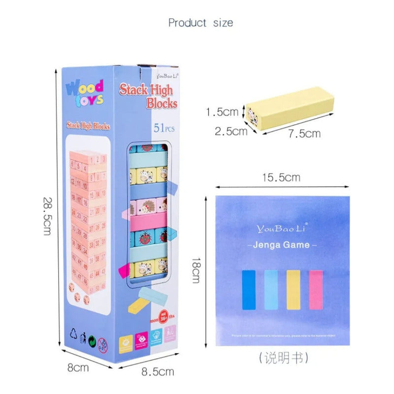 Torre De Juego Estilo Jen-ga Madera Con Reto Niños - Adultos