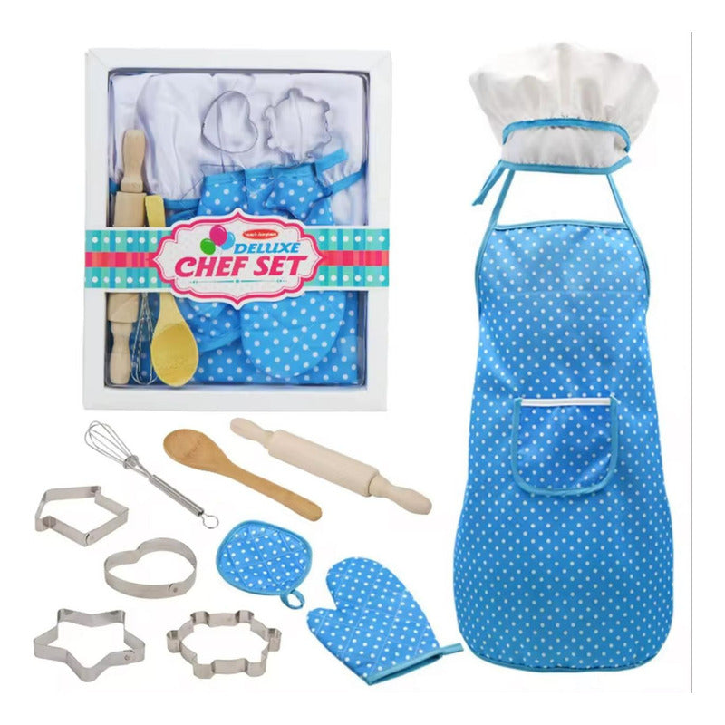 Set De Repostería Y Cocina Con Delantal Juego Niños Celeste