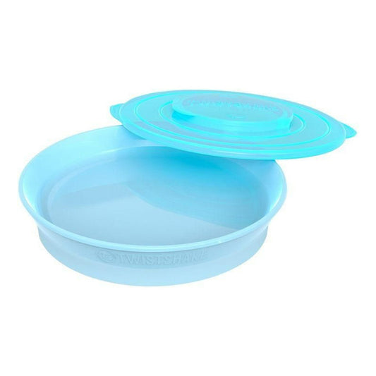 Plato Con Tapa Alimentación Bebé Twistshake 6+m Celeste Lisa Liso