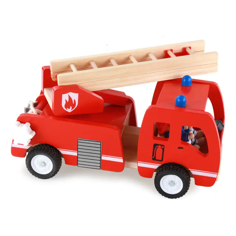 Camión De Bomberos Juguete De Madera Didáctico Rojo