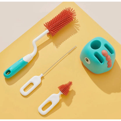 Set Cepillo De Silicona Limpiadores Mamadera Con Escurridor