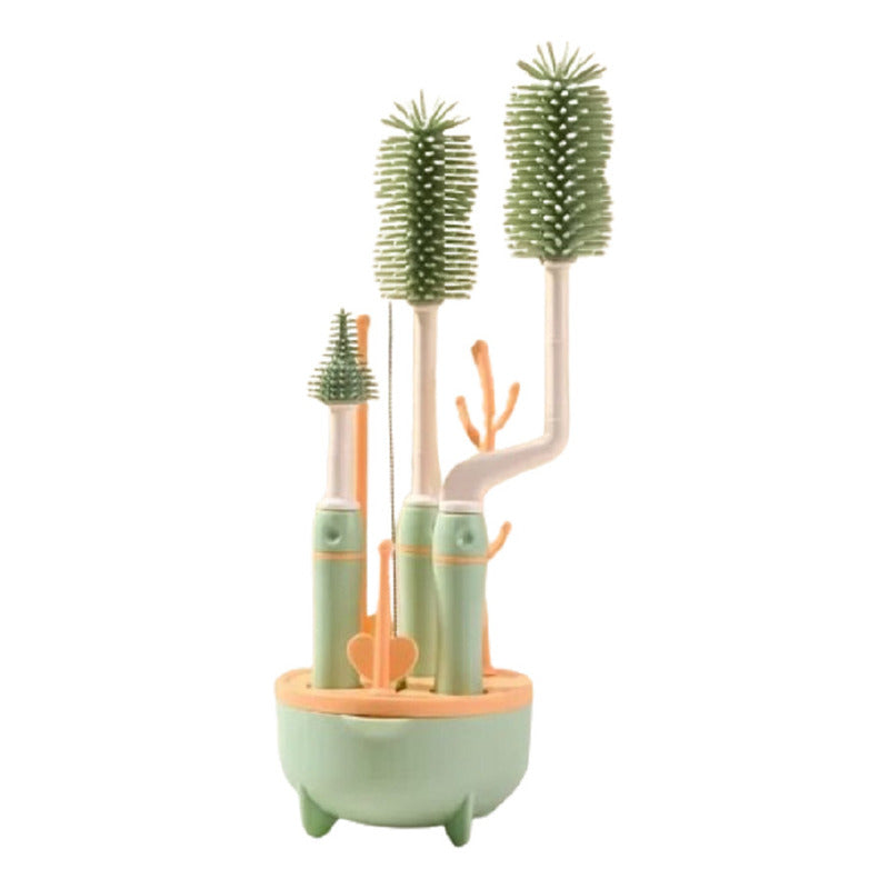 Set Cepillo De Silicona Limpiadores Mamadera Con Escurridor