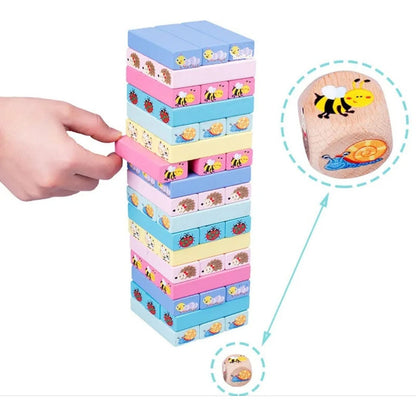 Torre De Juego Estilo Jen-ga Madera Con Reto Niños - Adultos