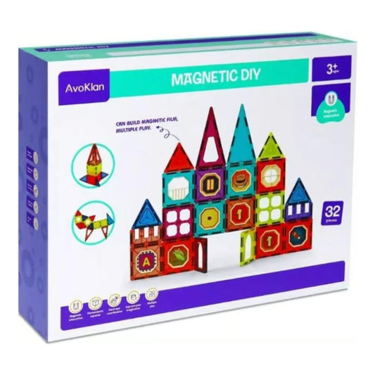 Juego De Construcción Magnético Imán Bloques Niños 32pzs