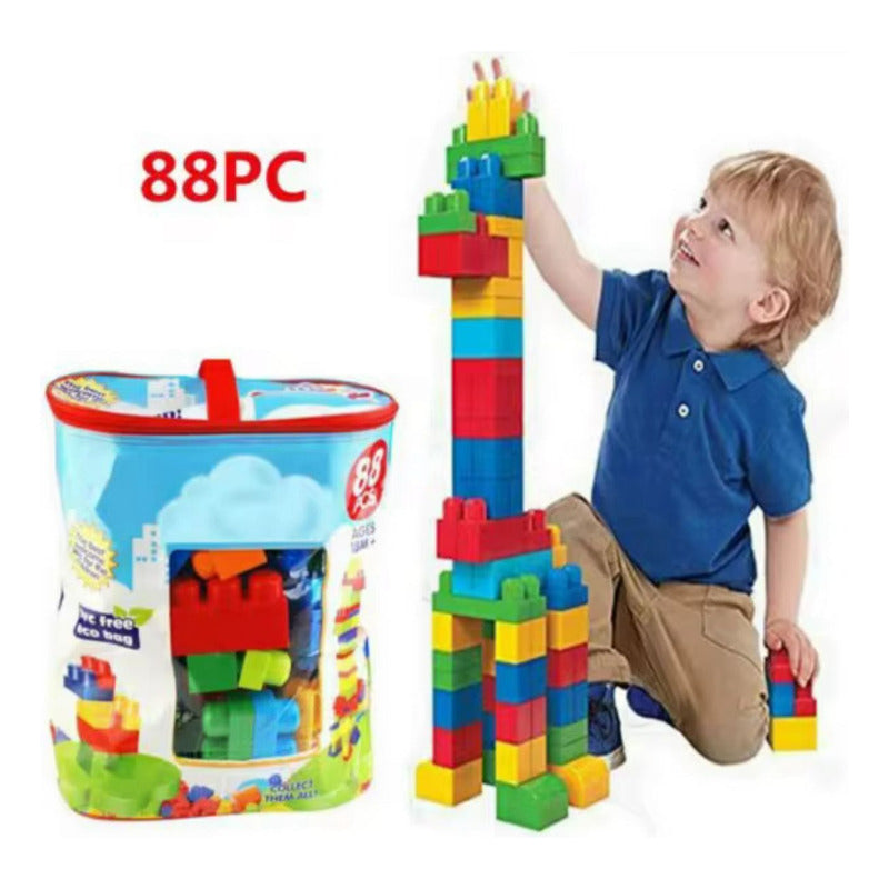 Juego Mega Bloques Construcción 88 Pzs Niños Con Bolsa 88 Unicolor
