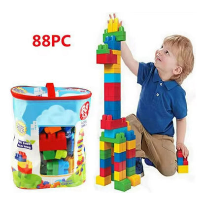 Juego Mega Bloques Construcción 88 Pzs Niños Con Bolsa 88 Unicolor