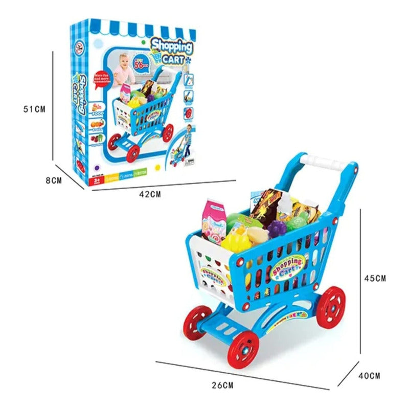 Juego Carrito Supermercado Para Niños Accesorios Juguetes Azul