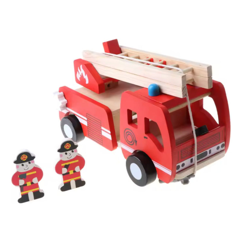 Camión De Bomberos Juguete De Madera Didáctico Rojo