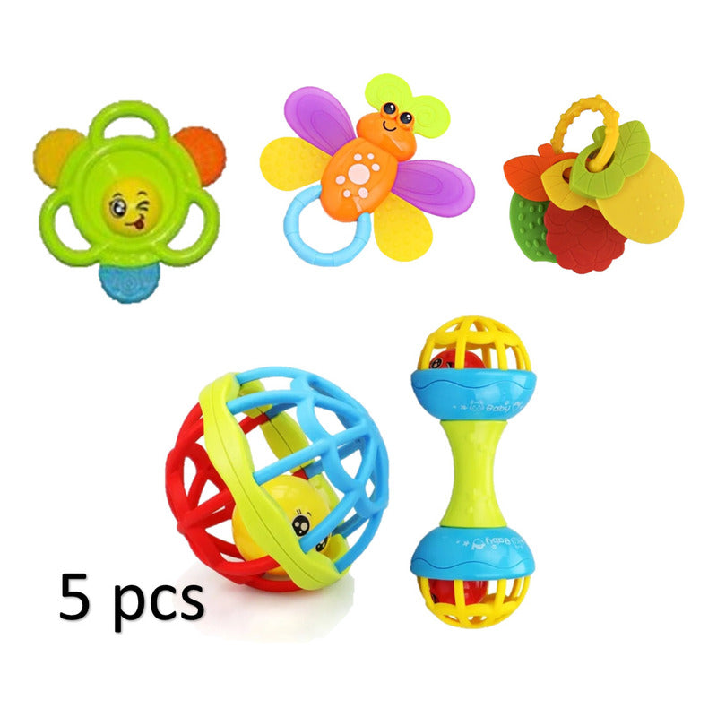 Set 5 Pzs Pelota - Sonajero - Mordedor Sensorial Bebé