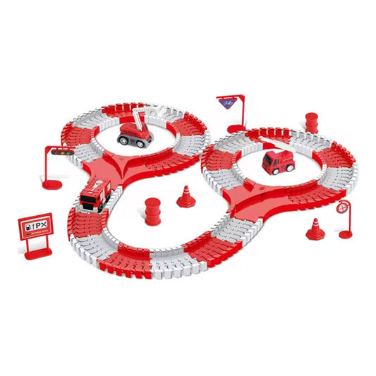 Juguete Pista De Autos Bomberos Flexible Armable Niños Rojo