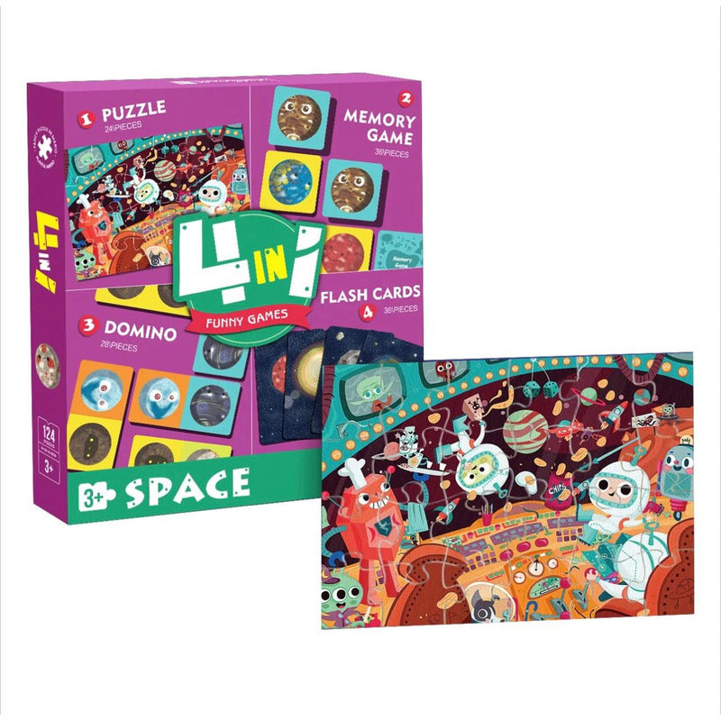 Juego De Mesa 4 En 1  Puzzle-memoria-domino-cartas Niños